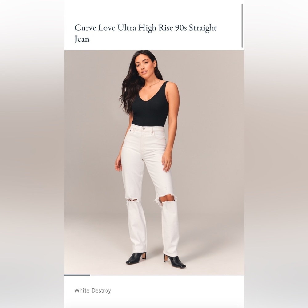 Abercrombie curve love ultra high rise 90s straight white ripped jeans 28 Long